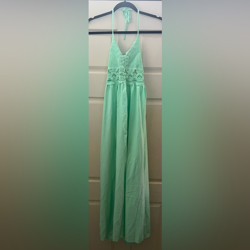 Mint Green Maxi Dress with Crochet Bodice